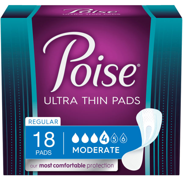 Kimberly-Clark Poise Ultra Thin Incontinence Pads – Moderate Absorbency, Regular, 9.4 Inches