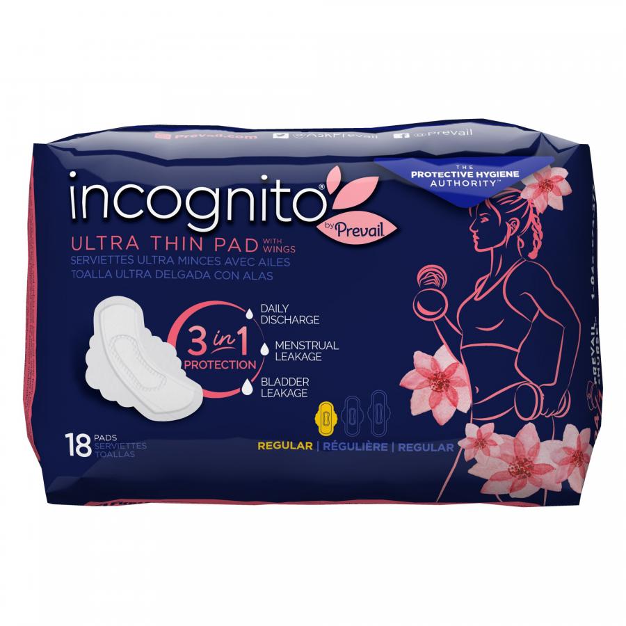 Incognito by Prevail 3-IN-1 Feminine Pad – Regular Ultra Thin for Bladder, Menstrual, and Daily Protection