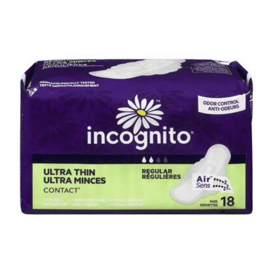 Incognito Ultra Thin Pads with Wings with Regular Absorbency, Discreet and Leak-Proof Protection