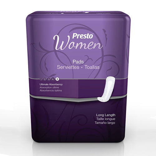 Presto Incontinence Pads for Women – Ultimate Absorbency, 16-Inch Long for Leak Protection