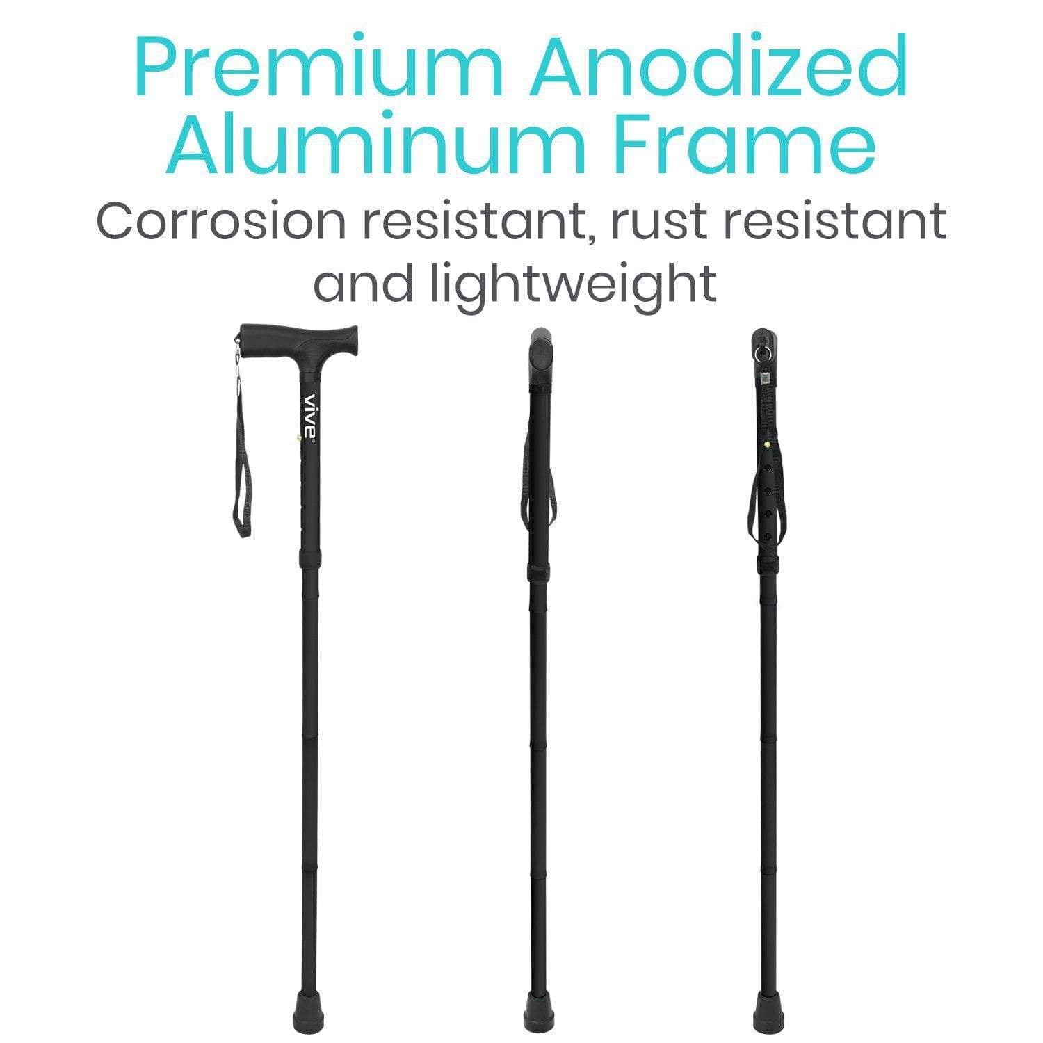 Vive Health Folding Cane – Lightweight, Adjustable, Collapsible Mobility Aid