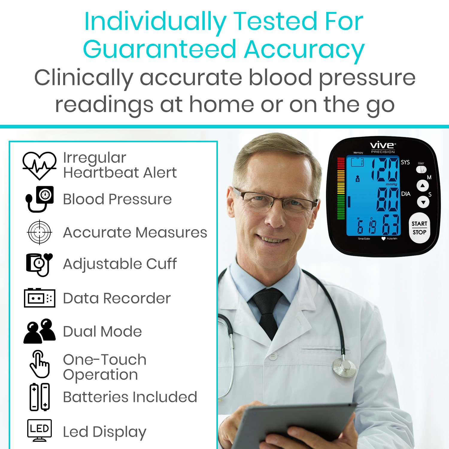 Vive Health Blood Pressure Monitor – Accurate, Portable, with Two-User Memory