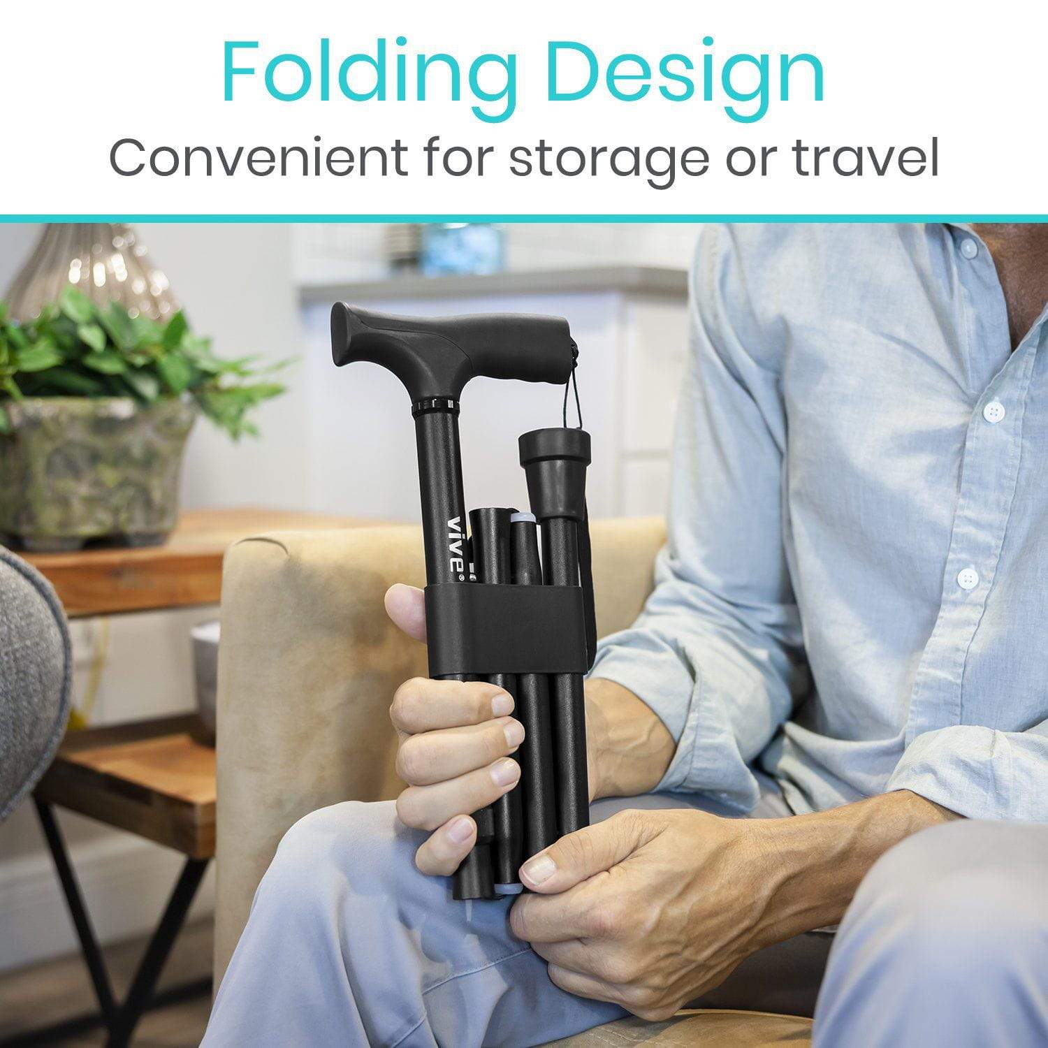 Vive Health Folding Cane – Lightweight, Adjustable, Collapsible Mobility Aid